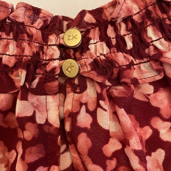 DONNA KARAN Mock Neck Abstract Floral Blouse 2 - Picture 4 of 6